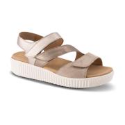 Beige Ruskind Sandal med Velcrolukning