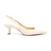 Hvide Slingback Pumps i Læder