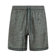 Grønne Silke Staggered Hounds Tooth Shorts