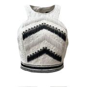 Ivory Tweed Crop Top med Bicolor Broderi