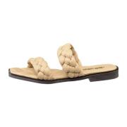 Bløde læder flade sål sandaler - Beige