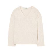 Bouclé V-Neck Cream Pullover