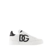 Logo-Print Sneakers - Læder - Sort/Hvid