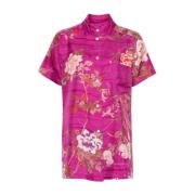 Fuchsia Silke Satin Mix Print Skjorte