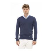 Blå V-hals Modal Cashmere Sweater