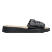 Sort læder dame slide sandaler ER00113094