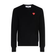 Sort V-hals Hjerte Patch Sweater