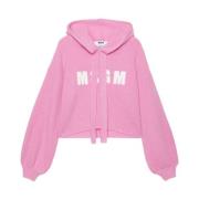 Fuchsia Crop Hoodie med Frontlogo