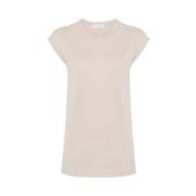 Beige Finstrikket Cap-Sleeve Top