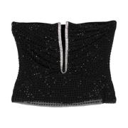 Bandeau Neckline Sort Skjorte med Diamanté