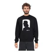 Sort Crewneck Sweatshirt med Portræt Print