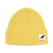 Gul Uld Ribstrikket Beanie Hat