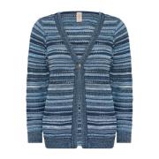 Stribet V-Neck Cardigan i Marine