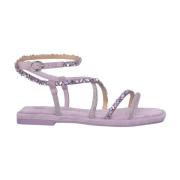 Flad sandal med flettet rhinesten