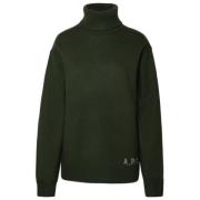 Broderet Logo Turtleneck Pullover Militærgrøn