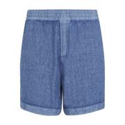 Blå Linned Snøre Shorts