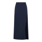 Navy Blue Satin Midi Nederdel