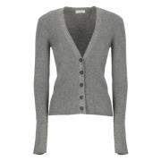 Grå Cashmere Blandet V-Hals Cardigan