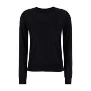 Sort Crewneck Sweater med Lange Ærmer