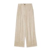 Beige Corduroy Straight Leg Trousers