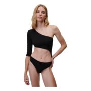 Sort Asymmetrisk Ærme Bodysuit