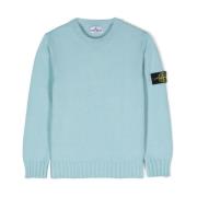 Blå Strikket Crew Neck Sweater