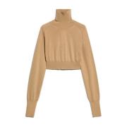 Beige Uld Mock Neck Sweater