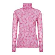 Pink Abstrakt Print Turtleneck Sweater