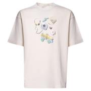 Hvid Bomulds T-shirt med Front Print