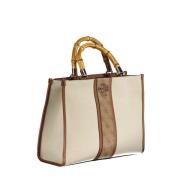 Beige Cotton Handbag with Multiple Compartments