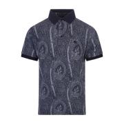 Blå Paisley Print Polo Skjorte