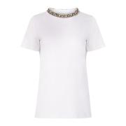 Hvid Beaded Neckline T-Shirt