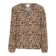 Leopard Print V-Hals Bluse