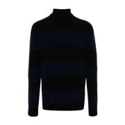 Navy Blue Striped Wool Sweater