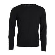 Sort Uldstrik Crew Neck Sweater