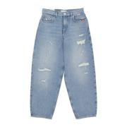 Baggy Denim Jeans med Broderet Logo