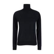 Sort Uld Pullover Høj Hals Sweater