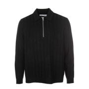 Wave Knit Polo Sweater