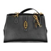 Elegant sort satchel med kontrastfarver