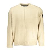 Beige Langærmet Crewneck Bomuld Skjorte