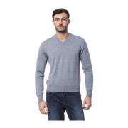 Broderet Merinould V-hals Sweater