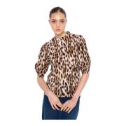 Leopard Print Ballonærme Bluse