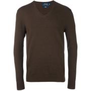 V-hals uld sweater med ribbede finishes