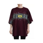 Bordeaux Bomuld T-shirt med Logo Print