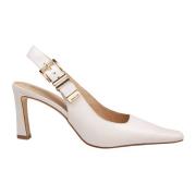 Creamfarvede Slingback Pumps i Læder