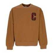 Brun Crewneck Sweatshirt med Tjekkede Indsatser