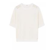 Off White Strik T-Shirt med Skulderdetaljer