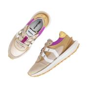 Beige Letvægts Sneakers med Beige og Hvidt Læderdetaljer