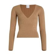 Beige Uld V-Hals Sweater