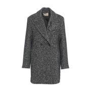 Strass Bouclé Midi Coat med Revers